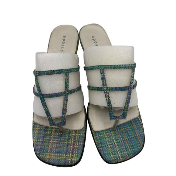Apostrophe Womens Size 9 Square Toe Multi-Color Strappy Sandal Heels - Picture 2 of 6